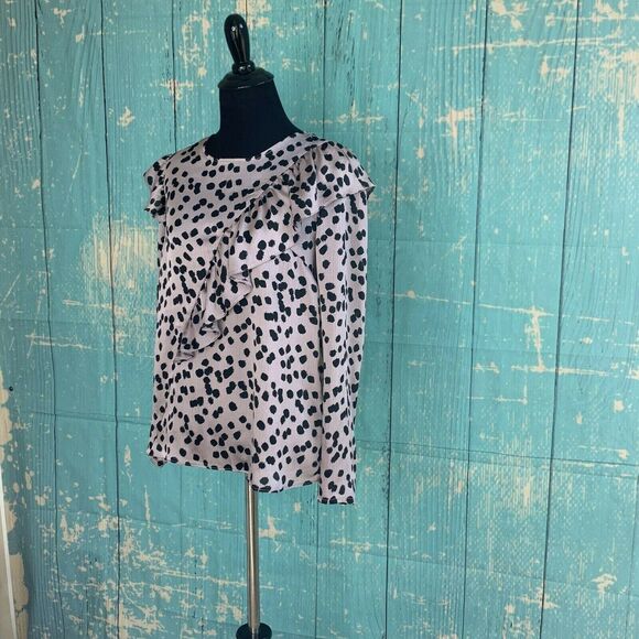 Topshop Animal Print Ruffle Across Long Sleeves Blouse Size 2 - Picture 8 of 10